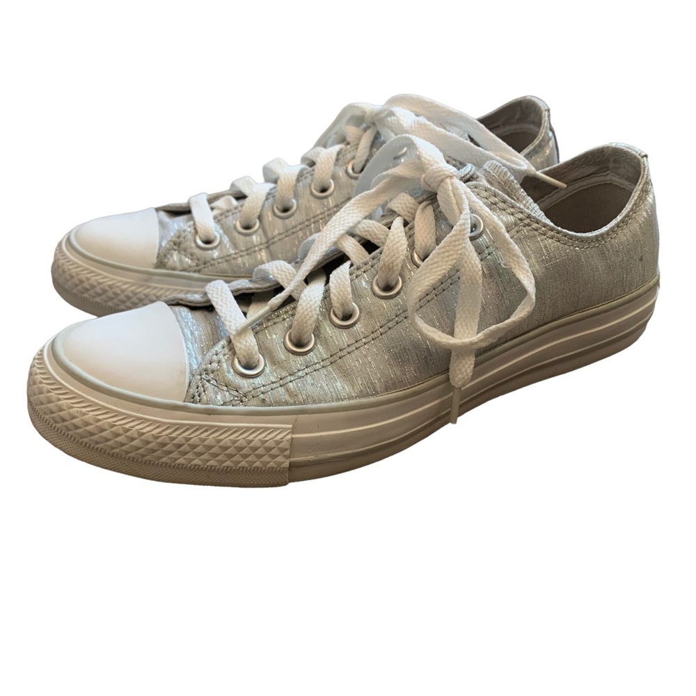 Converse | Size 7 All Star Sneakers metallic Silver Lace up minimalist low tops